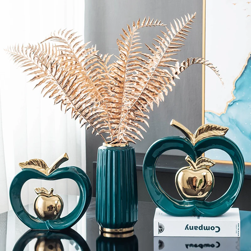 Conjunto de Esculturas de Maçãs Decorativas em Cerâmica Esmaltada