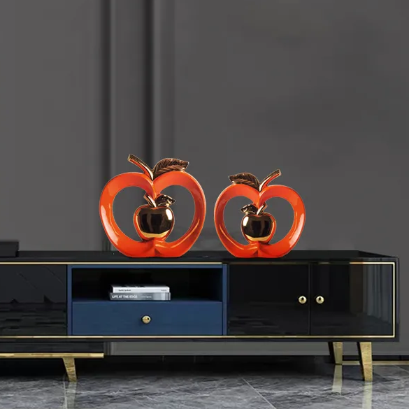 Conjunto de Esculturas de Maçãs Decorativas em Cerâmica Esmaltada