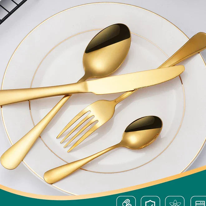 18 Peças Talheres De Ouro Em Aço Inox