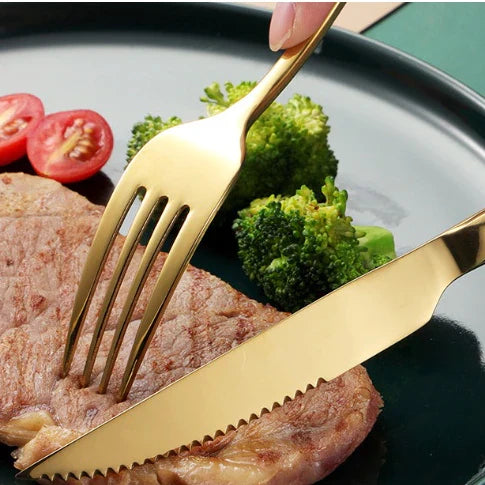 18 Peças Talheres De Ouro Em Aço Inox