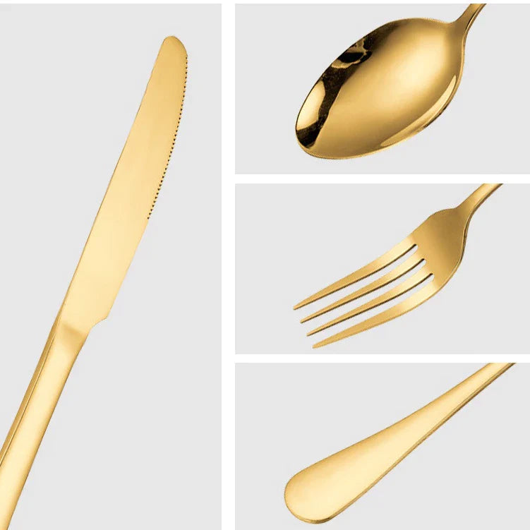18 Peças Talheres De Ouro Em Aço Inox