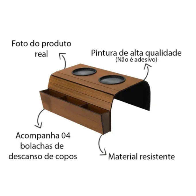 Esteira porta controle + porta copo em mdf
