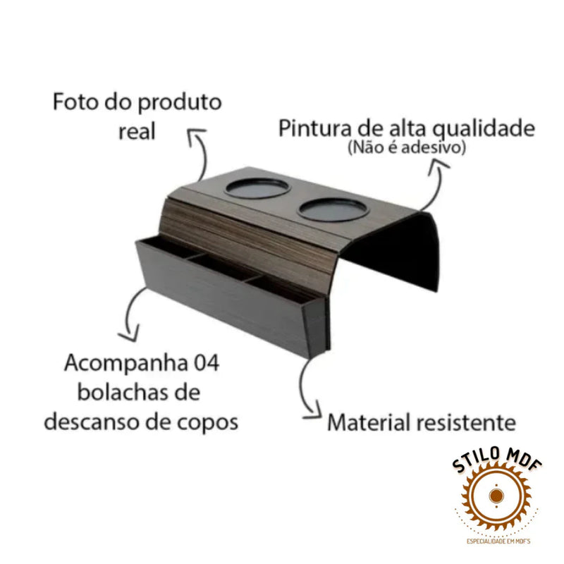 Esteira porta controle + porta copo em mdf