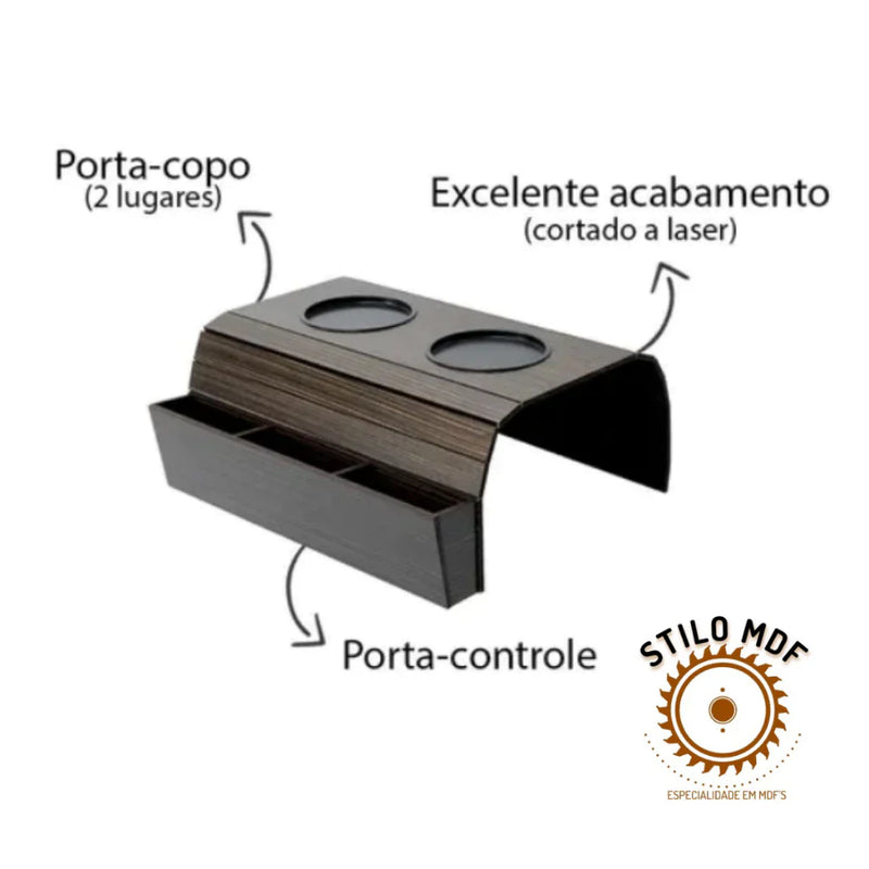 Esteira porta controle + porta copo em mdf