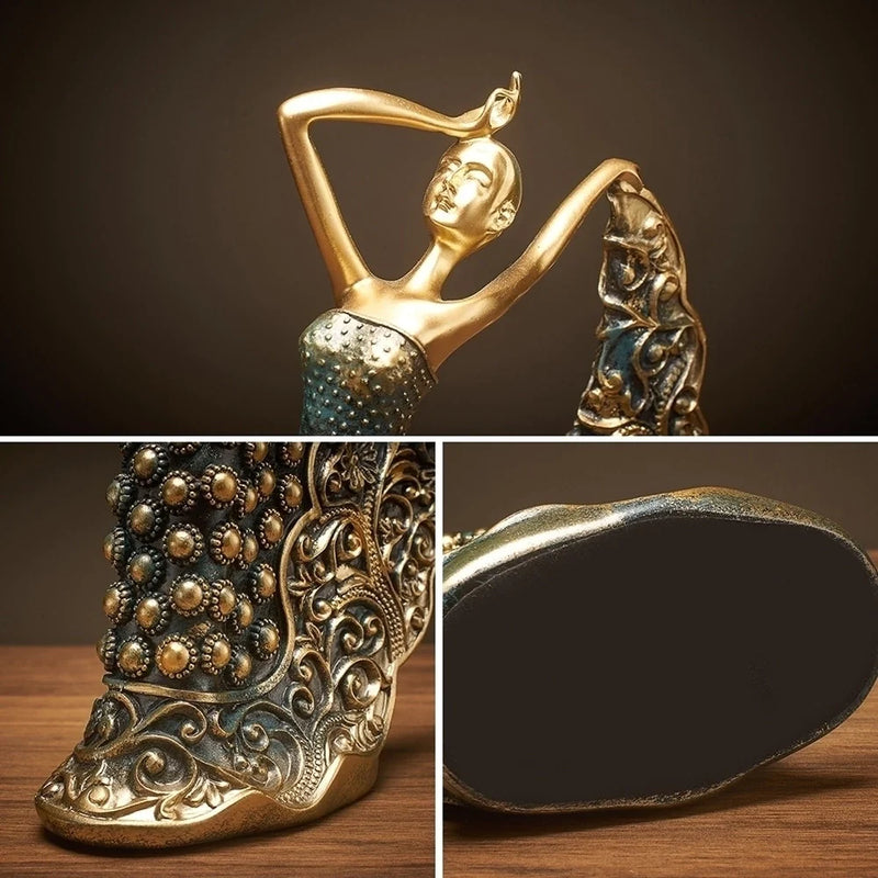 Escultura Bailarina em Resina com Detalhes Florais