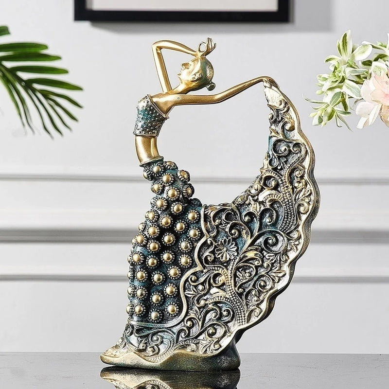 Escultura Bailarina em Resina com Detalhes Florais